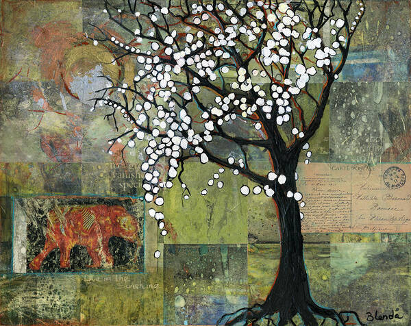 Tree Art Poster featuring the painting Elephant Under a Tree by Blenda Studio