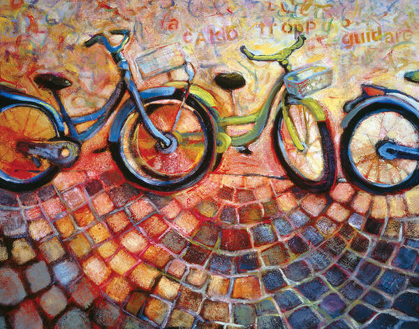 Bikes Poster featuring the painting Fa Caldo Troppo Guidare by Jen Norton