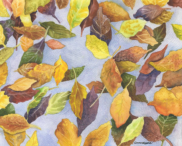 Leaves Painting Poster featuring the painting Fallen Leaves by Anne Gifford