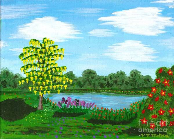 Pond Poster featuring the painting Fantasy backyard by Vicki Maheu