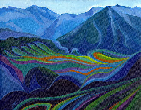 Tanya Filichkin Poster featuring the painting Faraway Mountains by Tanya Filichkin
