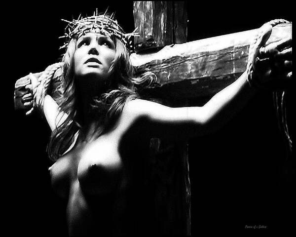 Female Christ Poster featuring the photograph Female Christ Black and White by Ramon Martinez