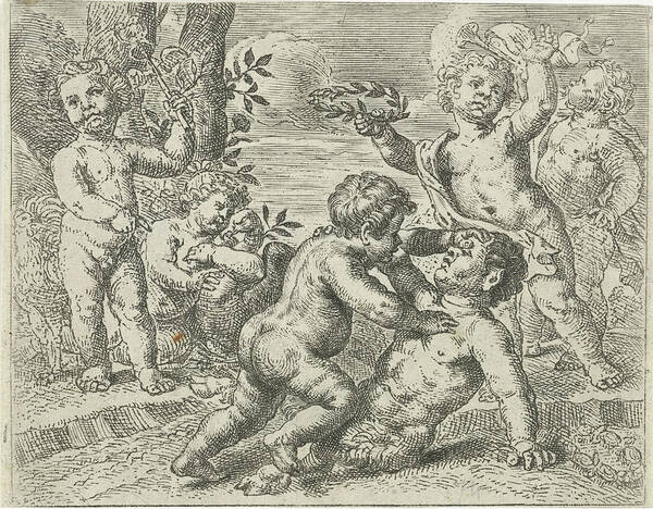 1619 Poster featuring the drawing Fighting Putti, Peter Van Lint by Quint Lox