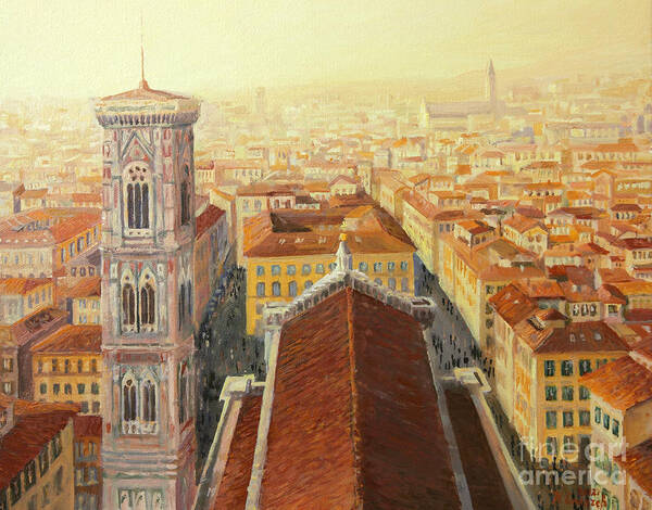 Aerial Poster featuring the painting Flight over Florence by Kiril Stanchev