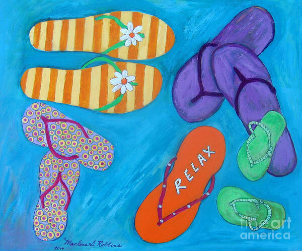 Flip Flops Poster featuring the painting Flip Flops by Marlene Robbins