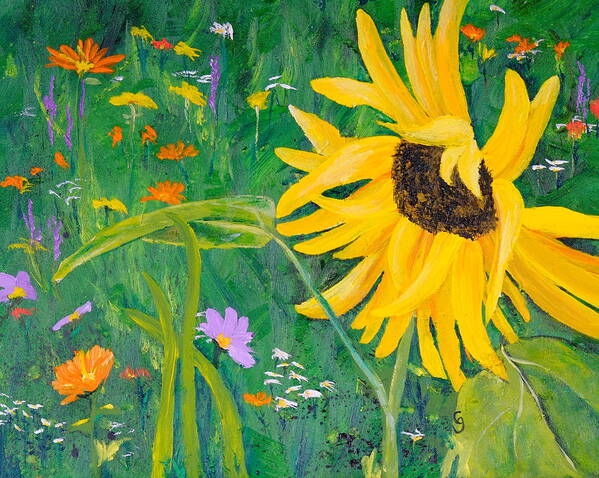 Sunflower Canvas Prints Poster featuring the painting Flower Fun by Cheryl Nancy Ann Gordon