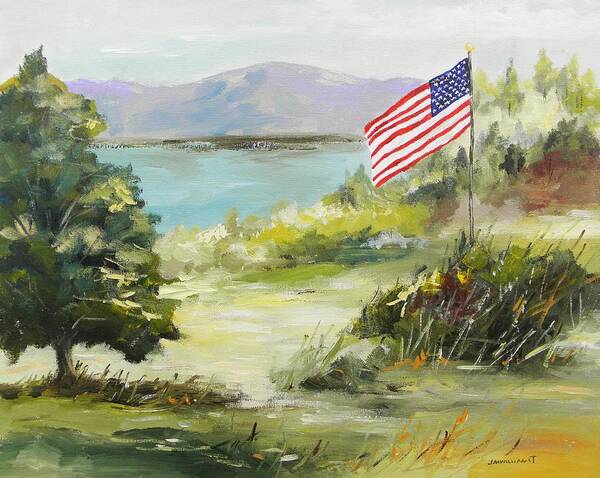 American Flag Poster featuring the painting Flying Over the River by John Williams