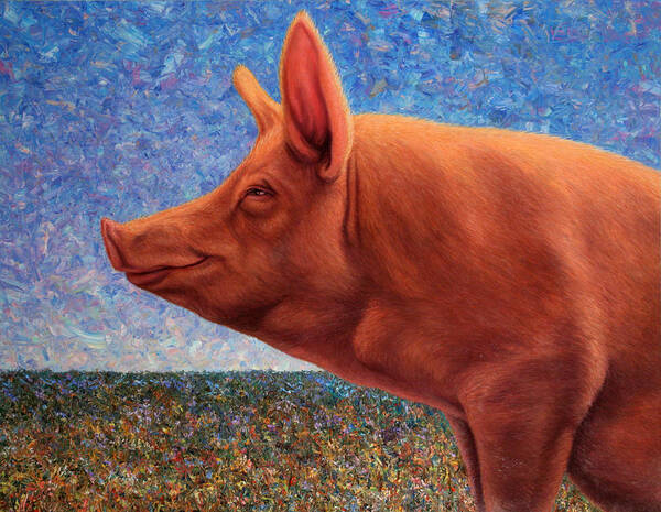 Pig Poster featuring the painting Free Range Pig by James W Johnson