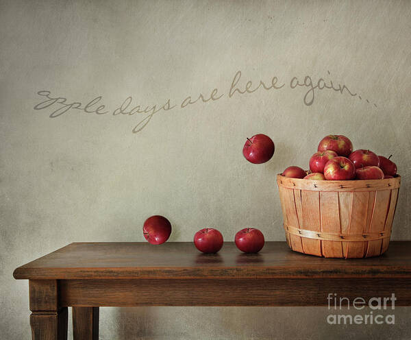 Apple Poster featuring the photograph Fresh apples on wooden table by Sandra Cunningham