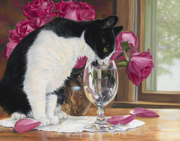 Cat Poster featuring the painting Fresh Water by Lucie Bilodeau