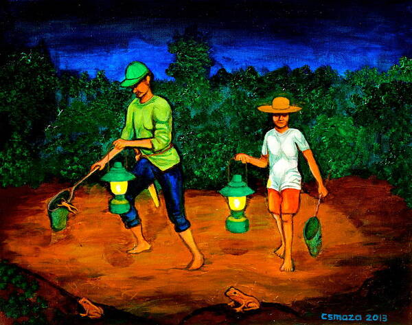 Frog Hunters Poster featuring the painting Frog Hunters by Cyril Maza
