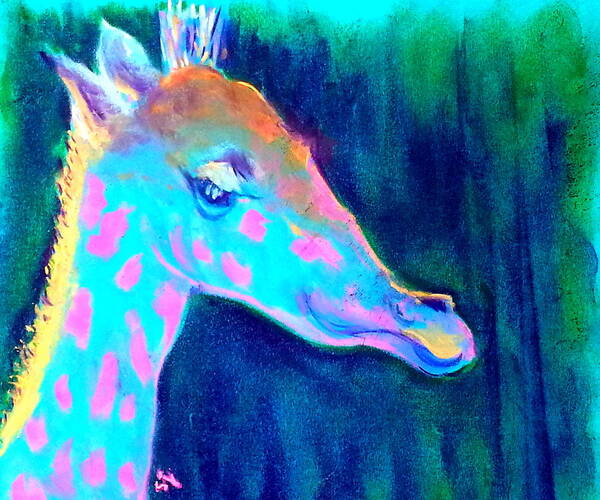 Animals Poster featuring the painting Funky Blue Giraffe Smile by Sue Jacobi