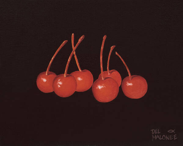 Cherries Poster featuring the painting Gathering of Cherries by Del Malonee
