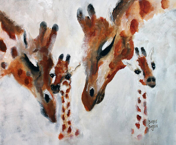 Giraffe Poster featuring the painting Giraffes - Oh Baby by Barbie Batson