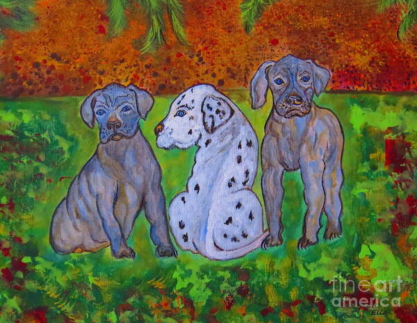 Great_dane Poster featuring the painting Great Dane Pups by Ella Kaye Dickey