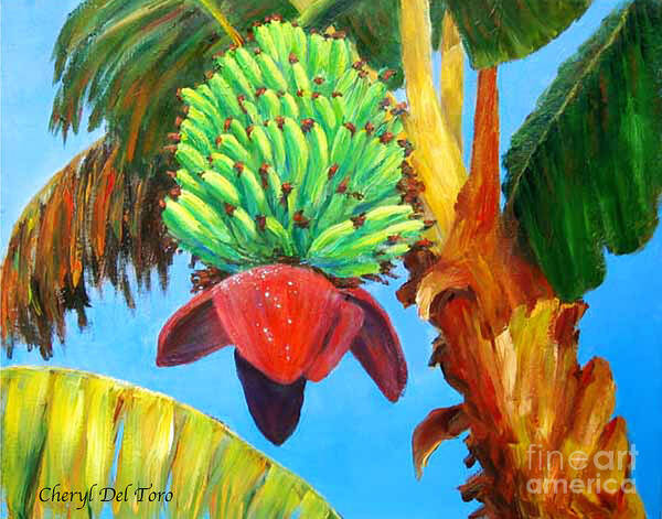 Bananas Poster featuring the painting Green Bananas by Cheryl Del Toro