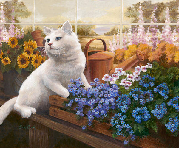 Cat Poster featuring the painting Guardian of the Greenhouse by Evie Cook
