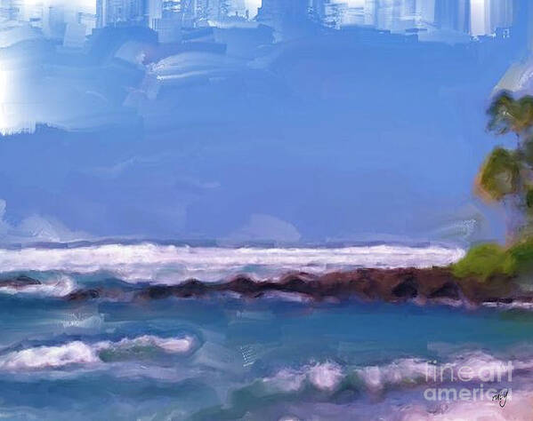 Art;hawaii;surf;beach;blue;digital Art;unique;one Of A Kind Poster featuring the digital art Hawaii Surf by Ruby Cross
