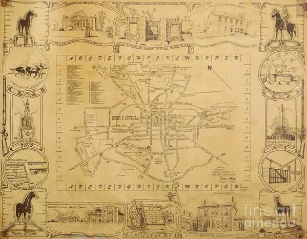 Map Poster featuring the drawing Historic Map of Lexington Kentucky by David Neace CPX