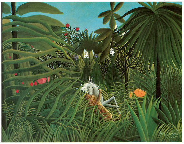 Henri Rousseau Poster featuring the painting Horse Attacked by a Jaguar by Henri Rousseau