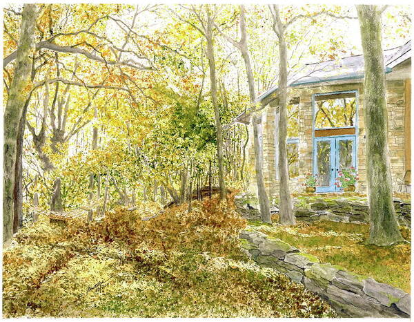 Golden Leaves Poster featuring the painting House on Grandmother Mountain - Golden Moments by Joel Deutsch