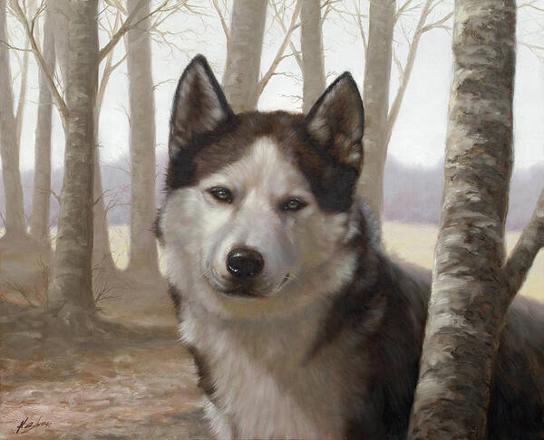 Husky Poster featuring the painting Husky in the woods by John Silver