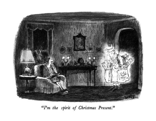 

 Apparition To Woman Poster featuring the drawing I'm The Spirit Of Christmas Present by Robert Weber