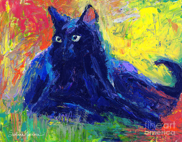 Black Cat Painting Poster featuring the painting Impasto Black Cat painting by Svetlana Novikova