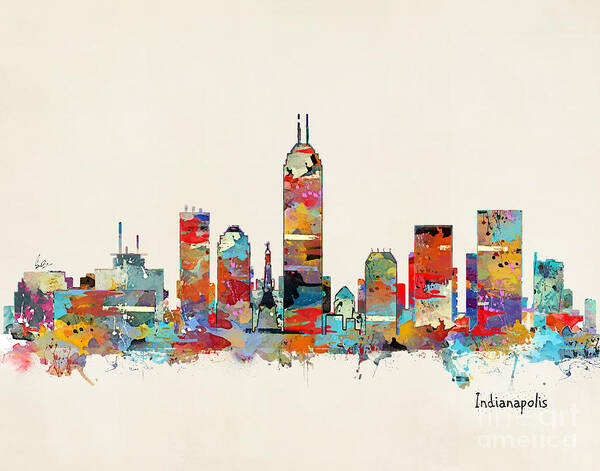 Indianapolis Indiana Skyline Poster featuring the painting Indianapolis Indiana skyline by Bri Buckley