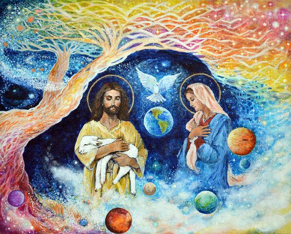 Jesus Poster featuring the painting Jesus and Mary Cloud Colored Christ Come by Ashleigh Dyan Bayer