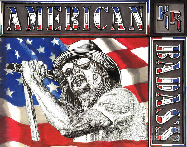 Kid Rock Poster featuring the drawing Kid Rock American Badass by Cory Still