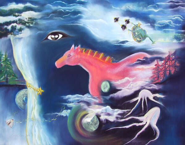 Horse Poster featuring the painting La Reverie du Cheval Rose or Dream Quest of the Pink Horse. by Marie-Claire Dole
