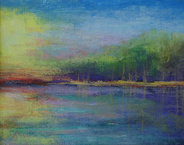 Mixed Media Poster featuring the painting Lake at Sundown by Carol Berning