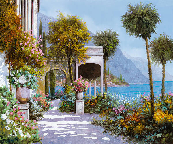 Lake Poster featuring the painting Lake Como-la passeggiata al lago by Guido Borelli