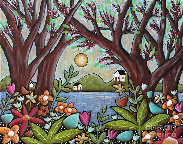 Seascape Poster featuring the painting Lake Cottages by Karla Gerard