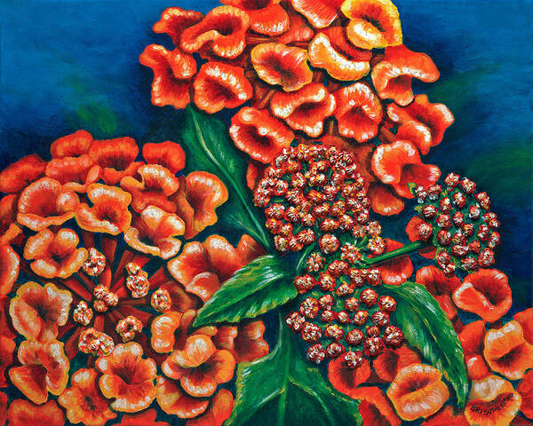 Lantana Flowers Poster featuring the painting Lantana by Lori Sutherland