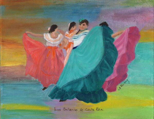 Dancers Poster featuring the painting Las Bailarinas de Costa Rica by Linda Feinberg