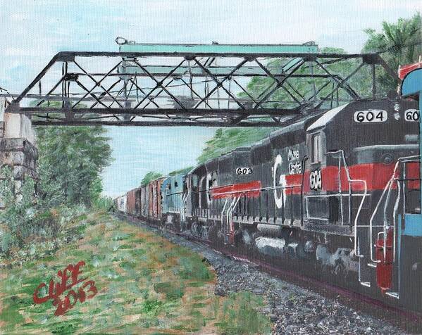 Trains Poster featuring the painting Last Train Under the Bridge by Cliff Wilson