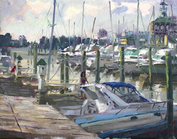 Virginia Harbor Poster featuring the painting Late Afternoon in Virginia Harbor by Ylli Haruni