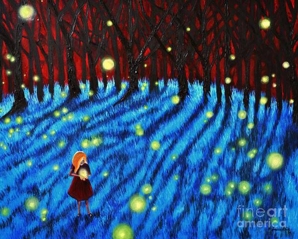 Fireflies Poster featuring the painting Lightning Bugs by Leandria Goodman