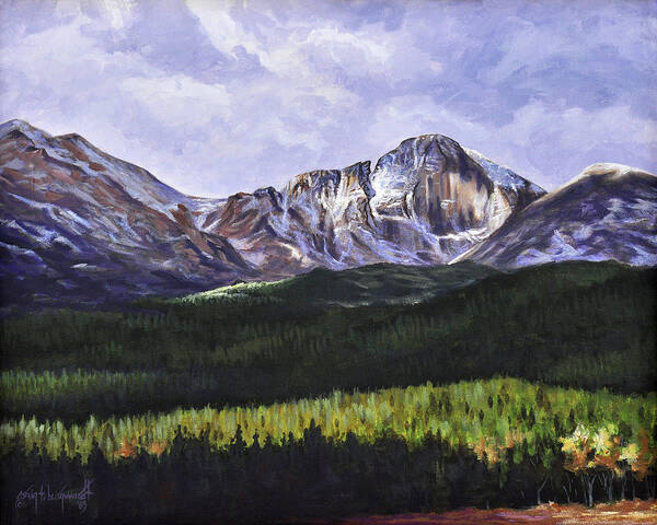Longs Peak Poster featuring the painting Longs Peak Glowing by Craig Burgwardt
