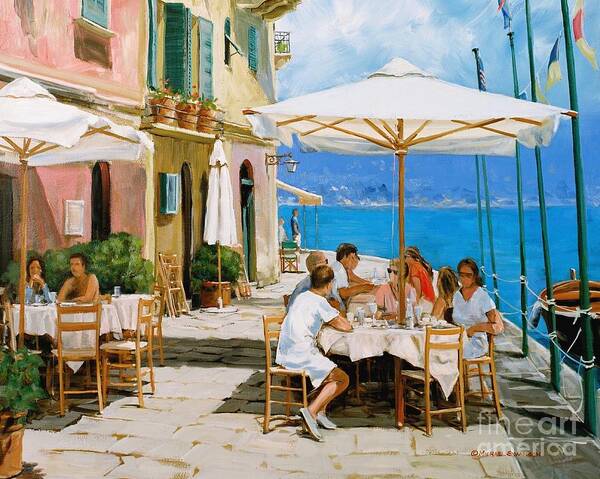 Portofino Poster featuring the painting Lunch in Portofino by Michael Swanson