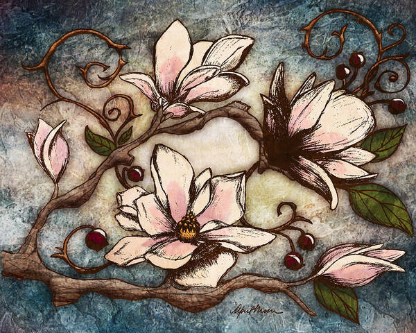 Magnolia Poster featuring the digital art Magnolia Branch I by April Moen