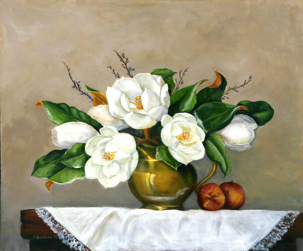 Magnolias Poster featuring the painting Magnolias - Southern Beauties by Sandra Nardone