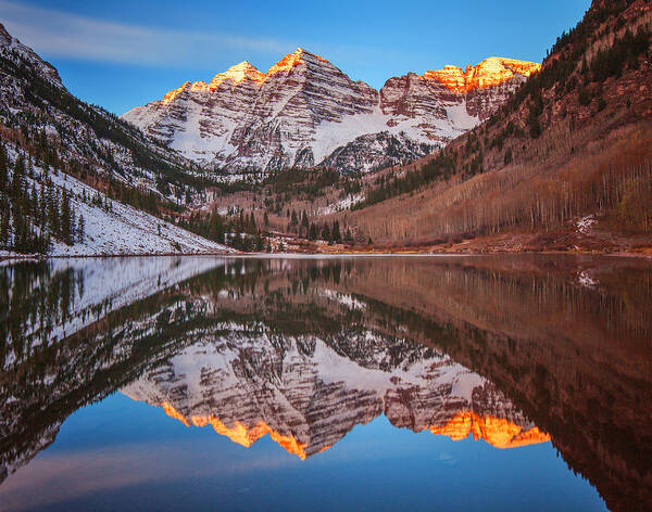 Maroon Bells Poster featuring the photograph Maroon Bells Alpenglow by Darren White