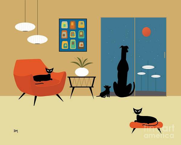 Alien Poster featuring the digital art Mid Century Dogs and Cats by Donna Mibus