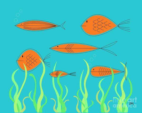 Abstract Poster featuring the digital art Mid Century Fish 2 by Donna Mibus