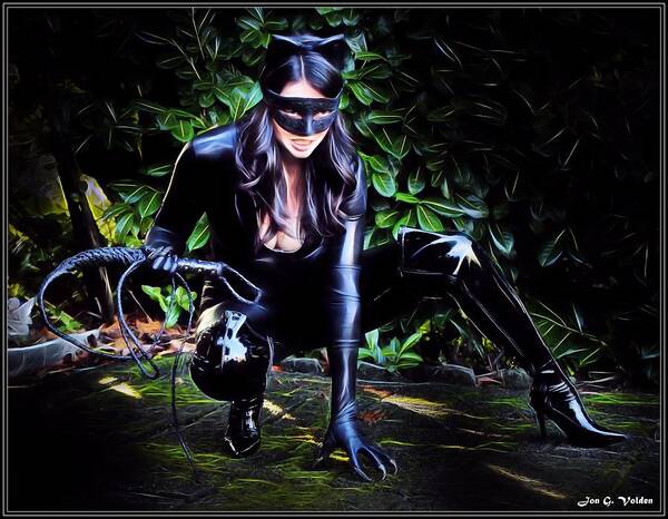 Cat Poster featuring the painting Midnight Feline Fatale by Jon Volden