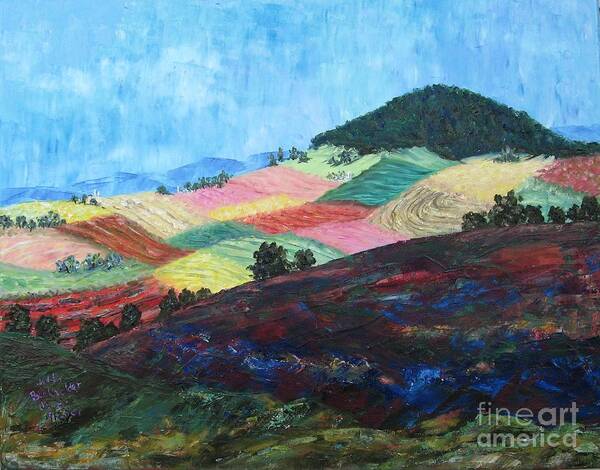Landscape Poster featuring the painting Mole Hill Patchwork - SOLD by Judith Espinoza