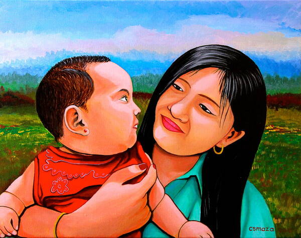 Baby Poster featuring the painting Mom and Babe by Cyril Maza